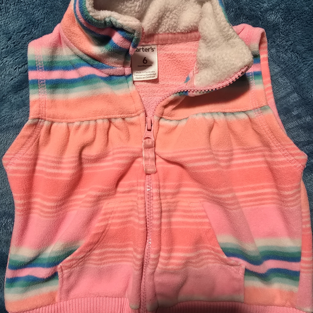 Carter's Coral Pink Striped Fleece Vest - 6M